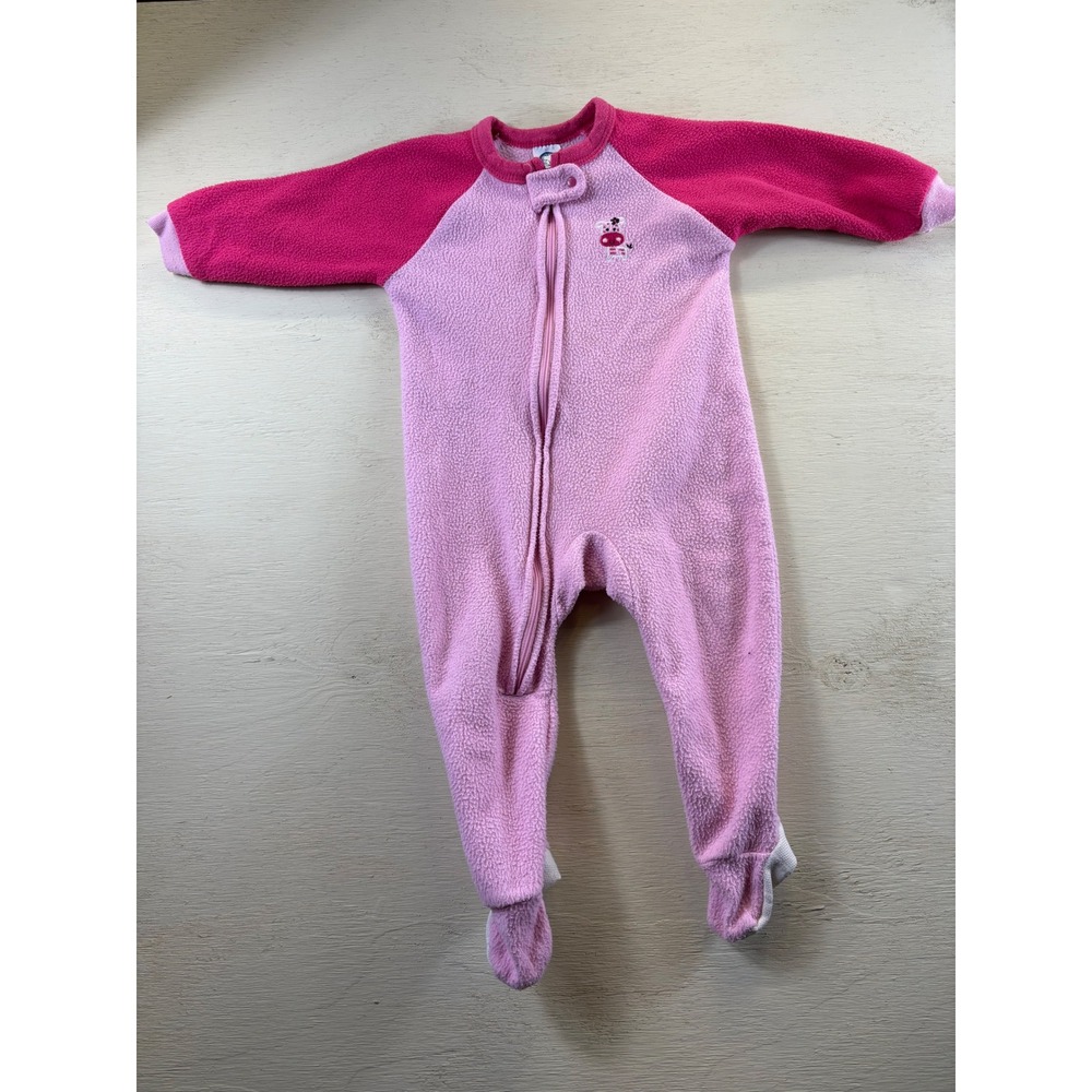 VTG Gerber 12 months Girls Pink Hippo Fleece Footed Blanket Sleeper Pajamas 90s